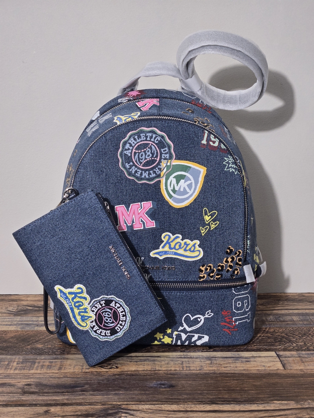 Michael Kors Rhea Denim Backpack And Wallet Set